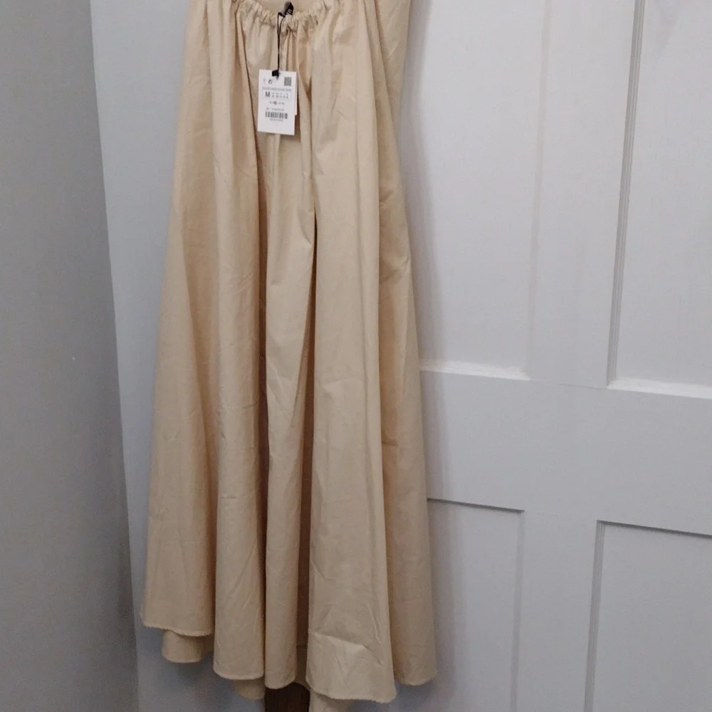 Zara Dress Size M Maxi Halter Dress Cotton- Cream Tan NWT - Picture 12 of 13